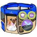 Zampa Puppy Pop Up Portable Playpen for Dog and Cat, Foldable | Indoor/Outdoor Kitten Pen & Travel Pet Carrier + Carrying Case (Blue, Small (36"x36"x24"))