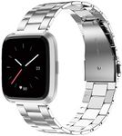 Wearlizer Stainless Steel Band Compatible for Fitbit Versa/Versa 2/Versa Lite Bands Women Men,Ultra-Thin Lightweight Replacement Band Strap Bracelet Compatible for Versa Accessories Silver