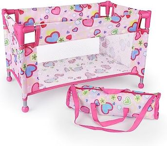 Chyyeerkidd Toy Baby Doll Crib for 18'' Dolls, Cute Pink Heart Designed Baby Doll Bed with Carry Bag, Toy Crib Doll Furniture for 3 Years+ Girls