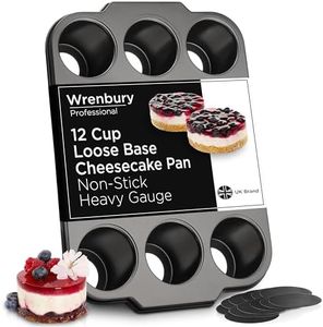 Wrenbury Pro Mini Cheesecake Pans Removable Bottom 12 Hole - Heavy Gauge Carbon Steel Muffin Cupcake Pan Loose Bottom Springform for Baking - 3 Inch Individual Cheesecakes Tin - PFOA Free