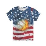 Coloranimal Patriotic USA American Flag 4th of July T-Shirt for Boys Ice Fire Baseball Ball Graphic Short Sleeve Kids Tee Tops for 3-4 Age