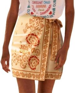 Talakeno Womens Summer Floral Wrap Short Skirt Tie Side High Waist A Line Beach Vacation Boho Mini Skirt (Apricot, S)