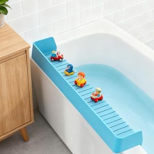 ZingFsh Bathtub Splash Guard for Kids,2.6 FT Silicone Bathtub Play Shelf with 11 Suction Cups, Bath Tub Ledge Shelf for Kids, Prevents Water Spills in Bathroom (Blue)