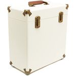 GPO Portable 12 Inch Vinyl Carry Case, Music Storage Box Holding up to30-35 LP Records, Lightweight and Robust Record Case Cover with Detachable Lid, Cream & Tan