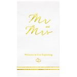 Crisky 100 Pcs Wedding Dinner Napkins Gold Foil Mr Mrs Napkins for Wedding Reception, Banquet Decorations, 3-ply