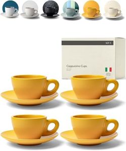 KIVY Cappuccino Cups Set of 4 [Set 4x 8oz] - Thick-Walled Stoneware Cappuccino Cup Set for Latte Art - Latte Art Mugs - Italian Capuccino Cups - Capuccino Ceramic Latte Cup and Saucer - Yellow
