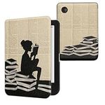 kwmobile Case Compatible with Kobo Clara BW/Colour Case - eReader Cover - Girl and Books Black/Beige