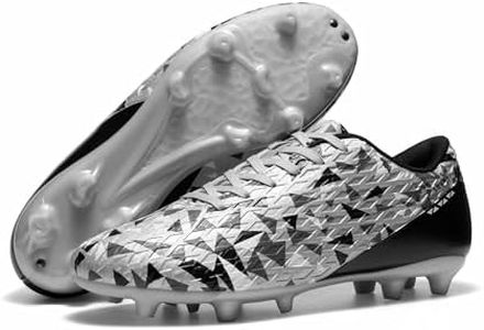 DREAM PAIRS Men's Soccer Cleats Football Shoes Lace-Up,Silver/Black,7.5