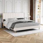 Zoophyter Upholstered Platform Bed Frame King Size with Headboard,Strong Wooden Slats Support No Box Spring Needed Easy Assembly Beige Velvet