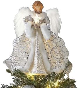 Topper Sapin Noël Ange, 30cm Ange Pointe Sapin Noël Lumineuse Étoile, Cime De Arbre De Noël Figurine d'ange, Pointe De Sapin De Noël avec Lumière LED, pour Décorations De Fête À Domicile