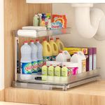 Accwork Under Sink Storage, 2 Tier Under Sink Kitchen Organiser with Pull-Out Bottom Basket, Cupboard Organiser for Bathroom Kitchen Storage & Organisation, White