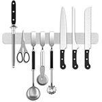 Magnetic Knife Holder with 3 Hooks- 40 cm Stainless Steel Hanging Magnetic Knife Strip for Wall, Wall-Mounted 16in Knife Rack/Bar Self Adhesive for Home Kitchen Utensils, Kitchen Knife Organizers