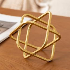 TICKCACY 5.5" Gold Metal Geometric Sculpture, Modern Square Decorative Sphere, Small Tabletop Decoration Ball for Home Office Table Shelf Living Room Bedroom Desk Decor