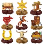 Gameza Western Party Decorations - 9PCS Wild West Cowboy Party Decorations Rodeo Themed Birthday Party Decorations Cool Baby Shower Party Honeycomb Centerpieces Table Toppers Decor Supplies