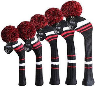 Scott Edward Knit Golf Club Cover for Woods and Driver Set of 5 Head Covers Protect Driver Wood(460cc) 1 Fairway Wood2 and Hybrid/UT2 with Rotating Club Number Tags (Red White)