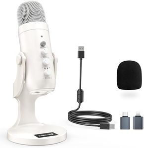 ZealSound USB Microphone,Quick Mute Noise Cancel for Phone Computer PC PS5,Gaming Microphone with Gain Control,Echo Monitor Volume Adjust for Streaming Vocal Recording ASMR Podcast Video K66 White