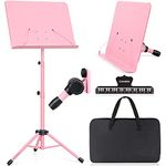 CAHAYA 2 in1 Sheet Music Stand Tabletop Music Stand Solid Back with Carrying Bag for Books Notes Laptop Tablet Pink CY0194-1