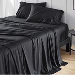 Bedsure Queen Sheets, Rayon Derived from Bamboo, Queen Cooling Sheet Set, Deep Pocket Up to 16", Breathable & Soft Bed Sheets, Hotel Luxury Silky Bedding Sheets & Pillowcases, Black