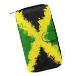 Psaytomey Women's Wallet Bule Butterfly Flower Flap Long Wallet with Metal Snap Button PU Leather Multi Card Organizer with ID Window to Carry Cell Phone Coin, Jamaica Flag