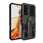 Vaku Luxos® Vanguard Military Grade Back Cover Case for Xiaomi 11T Pro 5G with Metal Kickstand Shockproof Protective Cell Phone TPU Case- Black