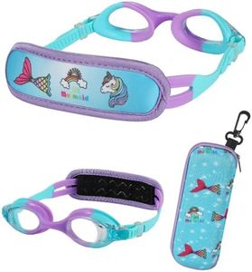 RUIGAO Lunettes de natation pour enfants de 3 à 6 ans, lunettes de natation avec étui/sangle en tissu rembourrée/anti-traction des cheveux (1 paire de lunettes pour tout-petits – Sirène bleue)