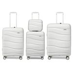 Kono Luggage Sets of 4 Piece Lightweight Polypropylene Hard Shell Suitcase with TSA Lock Spinner Wheels 20" 24" 28" Travel Trolley Case + 14" Beauty Case (Set of 4, White)