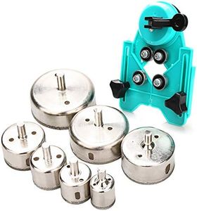 Hole Saw Set,7Pcs Diamond Drill Bits with Hole Saw Guide Jig Fixture, 1/1.2/1.6/2.4/2.8/3.15 inch Coated Core Drill Bits, Adjustable Hole Saw Centering Locator Suction Holder for Glass,Ceramics,Tile