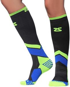 Zensah Tech+ Compression Socks - Knee High Running Socks for Sports, Travel, Made in Italy (Black/Yellow/Blue, Small)
