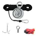 THCMAG Double Sided Magnet Fishing Kit with Grappling Hooks, Gloves, 1000lbs combined strength Strong Retrieval Neodymium Magnets with 100FT Black Rope for River Magnetic Recovery Salvage Fishing.