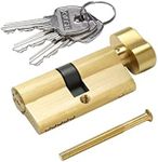 Solid Brass Lock Cylinder with 3 Brass Keys 63mm Andersen Lock Cylinder Storm Door Lock Cylinder Replacement Door Cylinder Brushed Brass Cylinder Lock for Storage Unit Security Door Locks