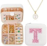 U·helper Travel Accessories for Women, Gold Initial Necklaces for Women Girls| Mothers Day Gifts for Mom Travel Jewelry Case Boxes| Graduation Birthday Gifts for Female Friends, T-White