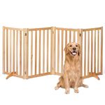 Oak Wood 36" Height Freestanding Extra Tall Pet Gate, Accordion Style Folding Safety Fence with 2PCS Support Feet Ideal for Stairs, Doorways, Halls, Kitchens, Indoors & Outdoors, 4 Panels -Oak