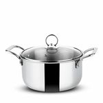 Orange Stainless Steel Triply Cook & Serve Casserole/Biryani Pot/Kadai/Handi 5.5 litres with Glass lid and Handles| 2.5mm Thickness, 240mm Diameter | Induction cooktop Friendly | (5.5L, Steel)