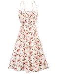 GRACE KARIN Women's Summer Midi Beach Dresses Spaghetti Straps Flared A-Line Cami Dress White Print Pink Flower S