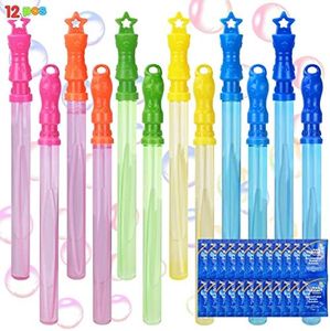 JOYIN 12 Piezas 118ml Varitas de Burbujas Grandes de 37cm con Solución de Recarga de Burbujas para Niños, Paquete súper económico de Juguetes de Verano para Fiestas