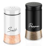 Salt and Pepper Shakers Set,5 oz Clear Glass Bottom Salt Shaker with Stainless Steel Lid for Kitchen Gadgets Cooking Table Housewarming Gift Christmas Decor Refillable Design (Black + White)