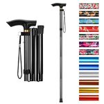 supregear Folding Cane, 5-Level Adjustable Height Walking Stick Lightweight Portable Cane Travel Cane with Wrist Strap and T Handle for Elderly Disabled Men Women, Black