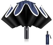 XIXVON Umbrella Pro (10 Ribs, Blue) | UPF 50+ 99% UV Protection, Reflective Safety Strip, Sturdy Windproof, Travel Portable, Automatic | Reverse Folding Umbrella