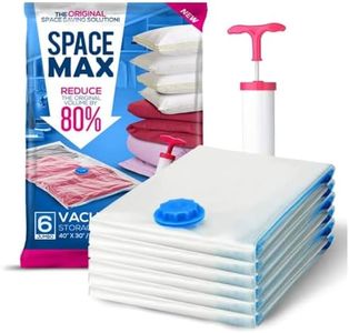 Jumbo 6 Pack - SPACE MAX Premium Space Saver Vacuum Storage Bags - Save 80% More Storage Space - Reusable, Double Zip Seal & Leak Valve, Includes Travel Hand Pump