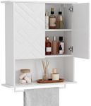 GAOMON Medicine Cabinet with Two Door, Wood Wall Mounted Bathroom Storage Cabinet with Adjustable Shelf and Towel Bar, 2-Tier Cabinet for Bathroom Living Room Laundry Room Kitchen, Black (White)