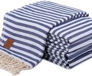 Gold Case Set of 5 XXL Smyrna Turkish Cotton Bath Beach Hammam Towels Peshtemal Towel Throw Blanket, Cotton, Navy Blue, XX-Large