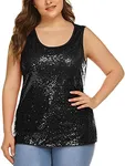 IN'VOLAND Women's Plus Size Sequin Top Shimmer Tank Tops Sparkle Glitter Embellished Sleeveless Vest Sparkly Shirts 18W Black