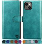 SUANPOT for iPhone 13 5G 6.1 inch case with [Credit Card Holder][RFID Blocking],PU Leather Flip Book Protective Cover Women Men for Apple 13 Phone case Blue Green