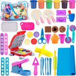 Kilpkonn Dough Set, 48Pcs Dough Accessories with 6 Pack Modeling Compound, Creation Burger & Pizza Molds, Shape Cutters, Roller, Playmats with Storage Bag, Arts Crafts Kit for Girls Boys