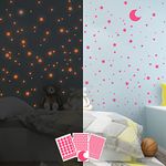 Pink Glow in The Dark Stars Decals Decor for Ceiling, Starry Sky Shining Decoration Perfect for Kids Bedroom Bedding Room Gifts