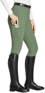 FitsT4 Sports Women's Full Seat Riding Tights with Zipper Pockets Horseback Riding Pants Equestrian Breeches for Women Olive Green XL