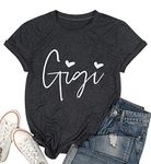 Gigi Shirts for Grandma Women Gigi Heart Graphic Tshirts Tops Letter Printed Short Sleeve Mimi Tees Shirt, Grey, Medium