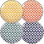 Miicol Salad Plates Set of 4, Ceramic Dessert Plates 22cm/8 Inch, Colorful Patterned Side Plates, Small Round Dinner Plates, Serving Dishes for Pasta, Snack, Fruit, Microwave & Dishwasher Safe