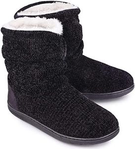 LongBay Women's Chenille Knit Bootie Slippers Cute Plush Fleece Memory Foam House Shoes