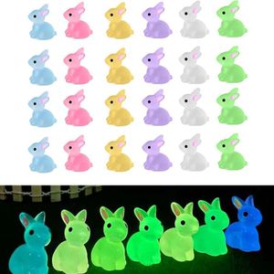 CAPUFIB Easter Mini Resin Rabbits with 6 Colors of Luminous Mini Rabbits in The Dark Fairy Accessories, DIY Crafts That Glow in The Dark Mini Statues Easter Egg Filling Party(60pcS)